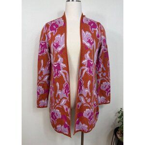 Soft‎ Surroundings Women Orange Pink Floral Open Cardigan